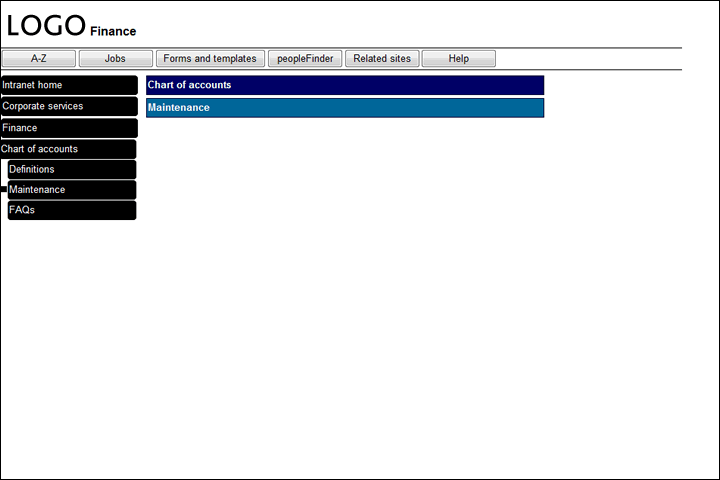 Early wireframe prototype page (before final cardsorting results.) Note the drippy *Corporate services* label which crashed and burned in cardsorting as a possible name.