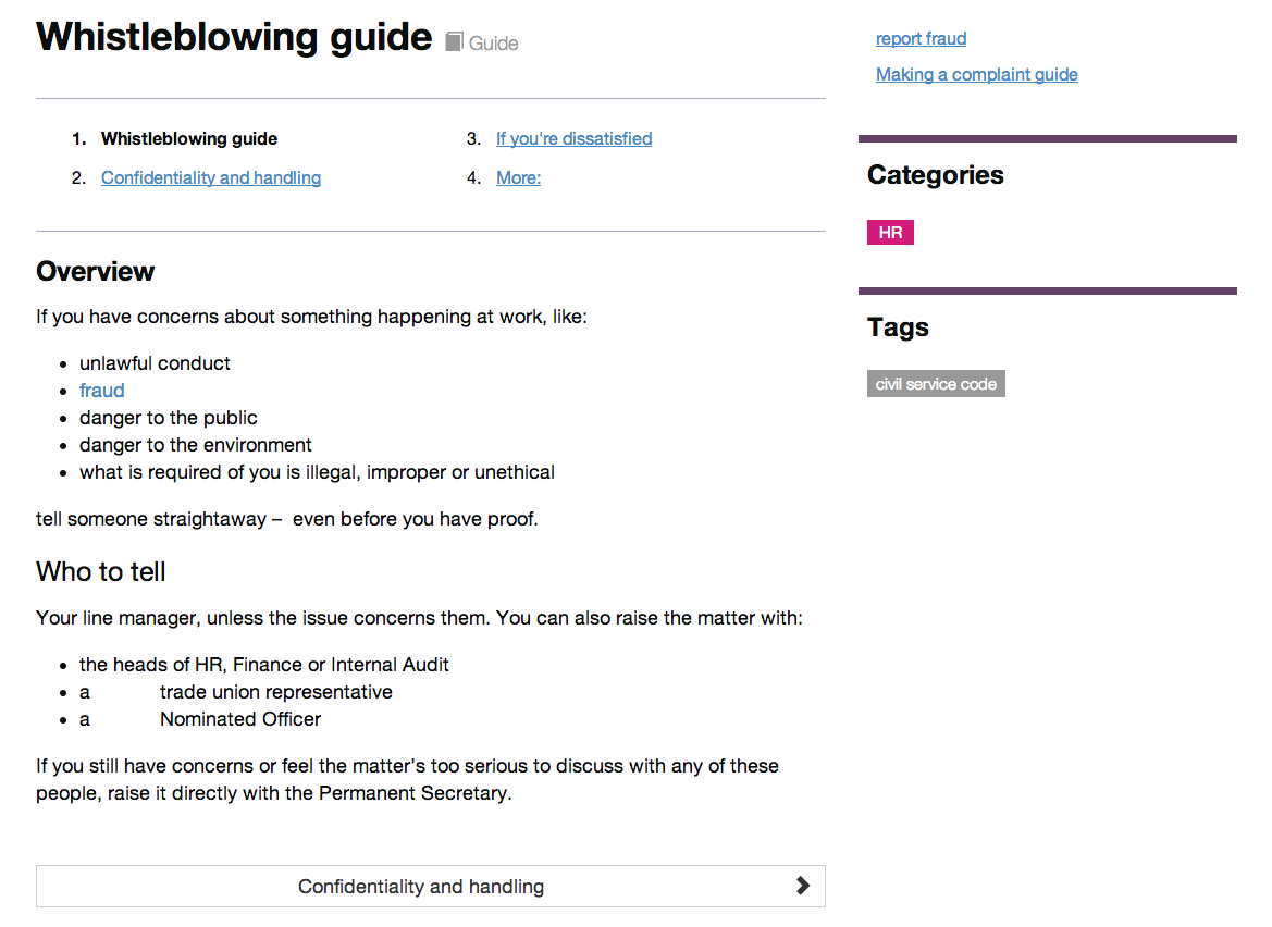 Intranet B: whisteblowing - goes direct to required page